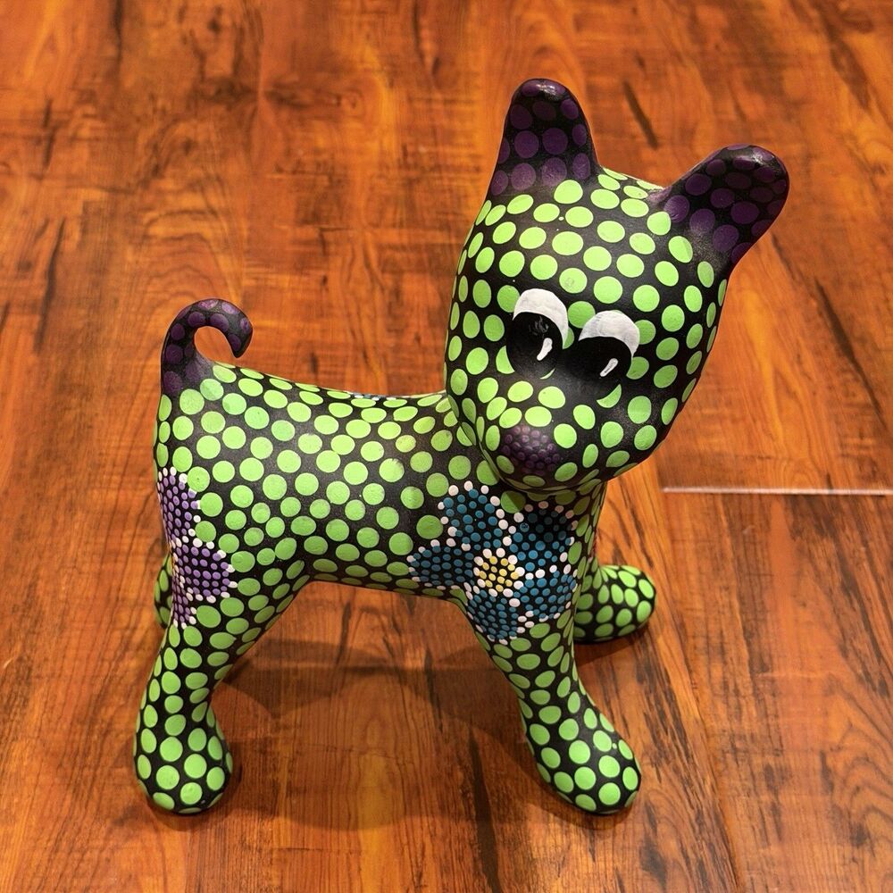 Alebrije Style Mexican Dot Folk Art 9” Money Bank Dog Ceramic Sculpture Figure